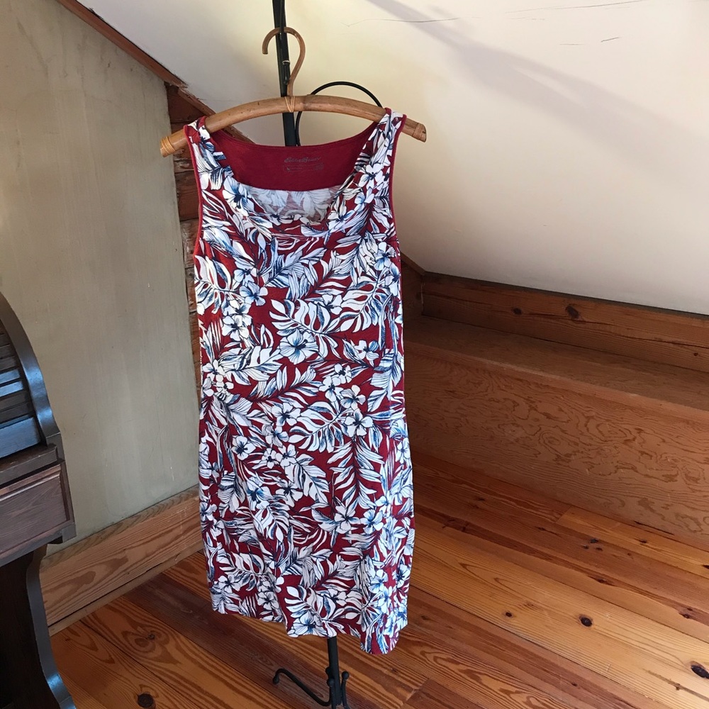 Eddie Bauer Red Blue Floral Print Cotton Dress, EUC, S